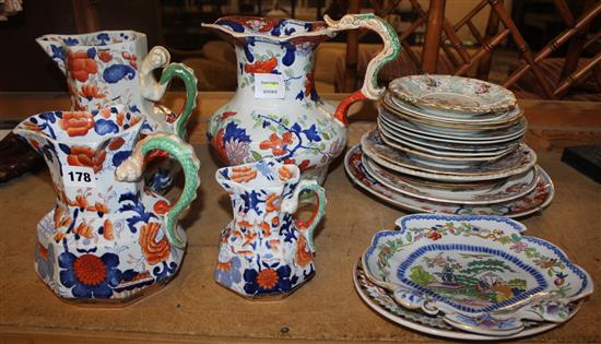 3 Ironstone jugs and 16 Ironstone, Spode and other dishes